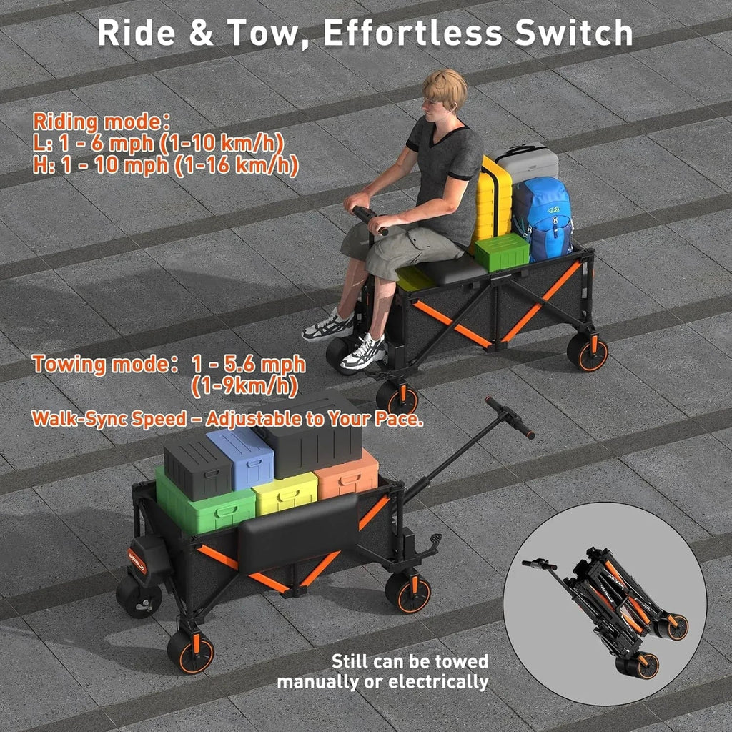 🚗 Foldable Electric Wagon with Seat – Ride or Tow in Comfort